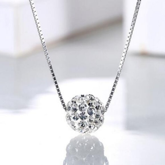 NEW 925 Sterling Silver Diamond Ball Necklace - Picture 6 of 7